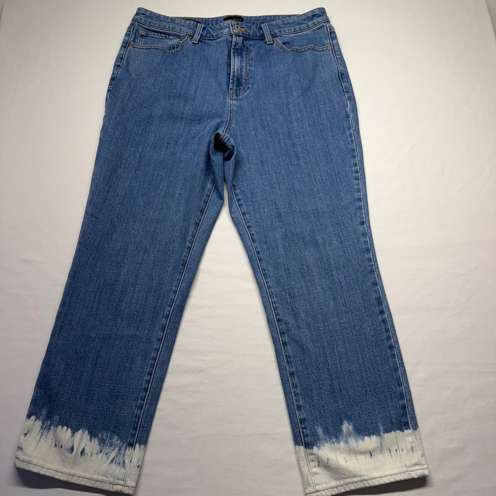 Talbots Ankle Jeans Dip Dye Bleached Hem 14 Blue Women Modern Straight Leg Denim